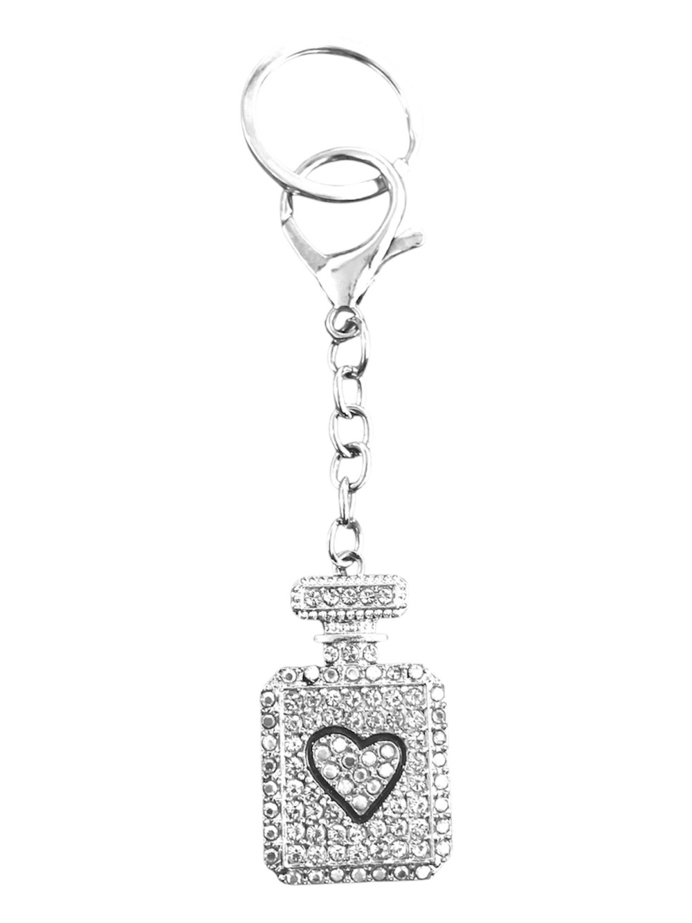 Rhinestone Perfume Bottle Keychain - Silver